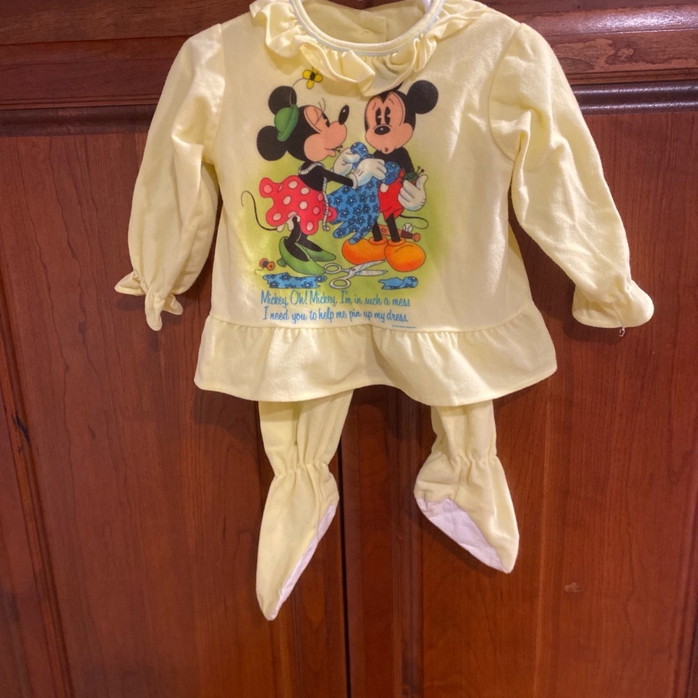 Vintage Disney Yellow Baby Set with Mickey and Minnie